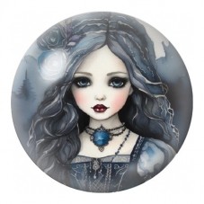 Cabochon en Verre Illustré Jeune Femme Gothique Bleue 12 à 25mm pour la Création de Bijoux Fantaisie - DIY