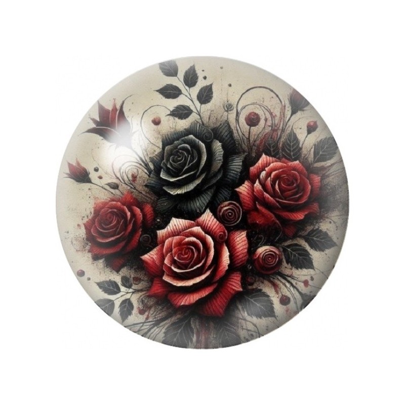 Cabochon en Verre Illustré Bouquet de Roses Gothiques 12 à 25mm