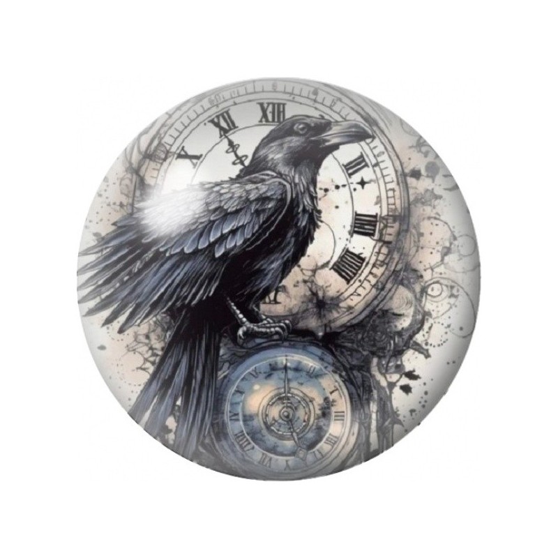 Cabochon en Verre Illustré Corbeau aux Horloges 12 à 25mm