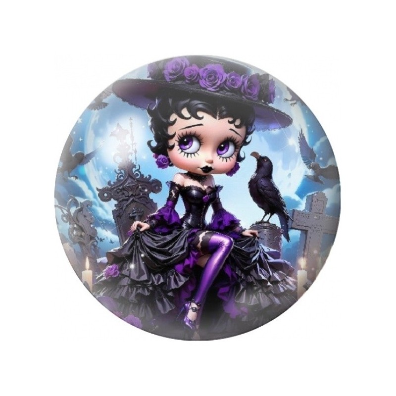 Cabochon en Verre Illustré Betty Boop Sorcière au Corbeau 12 à 25mm