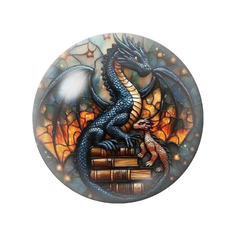 Cabochon en Verre Illustré Dragon sur des Livres Anciens 12 à 25mm