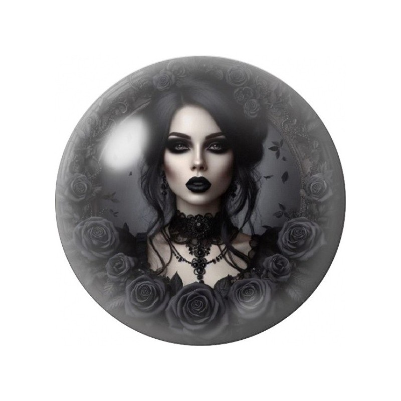 Cabochon en Verre Illustré Femme aux Roses Noires 12 à 25mm