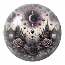 Cabochon en Verre Illustré Château sous la Lune Violette 12 à 25mm pour la Création de Bijoux Fantaisie - DIY