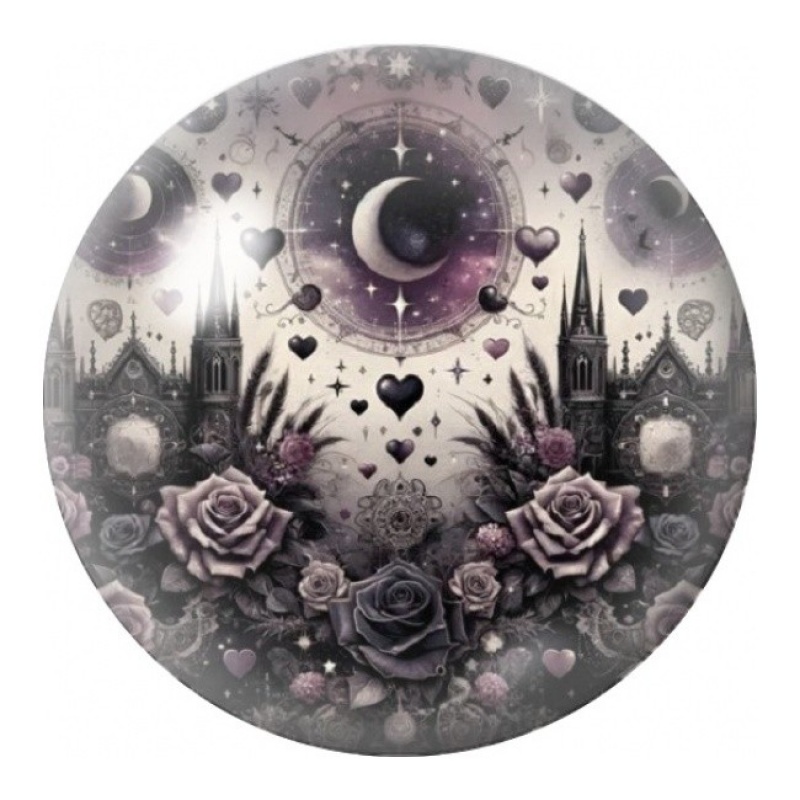 Cabochon en Verre Illustré Château sous la Lune Violette 12 à 25mm