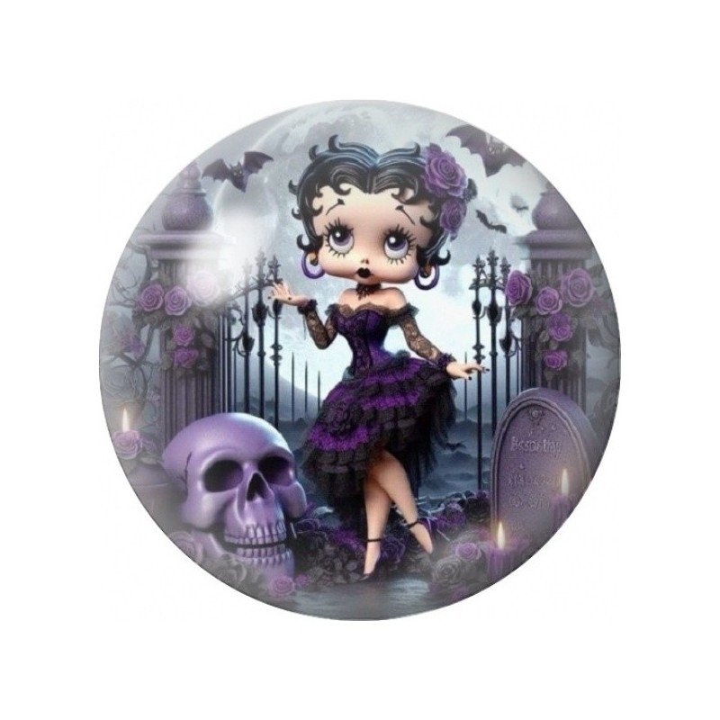 Cabochon en Verre Illustré Betty Boop au Cimetière 12 à 25mm