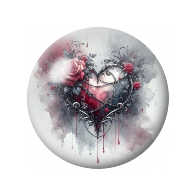 Cabochon en Verre Illustré Cœur Gothique aux Épines 12 à 25mm
