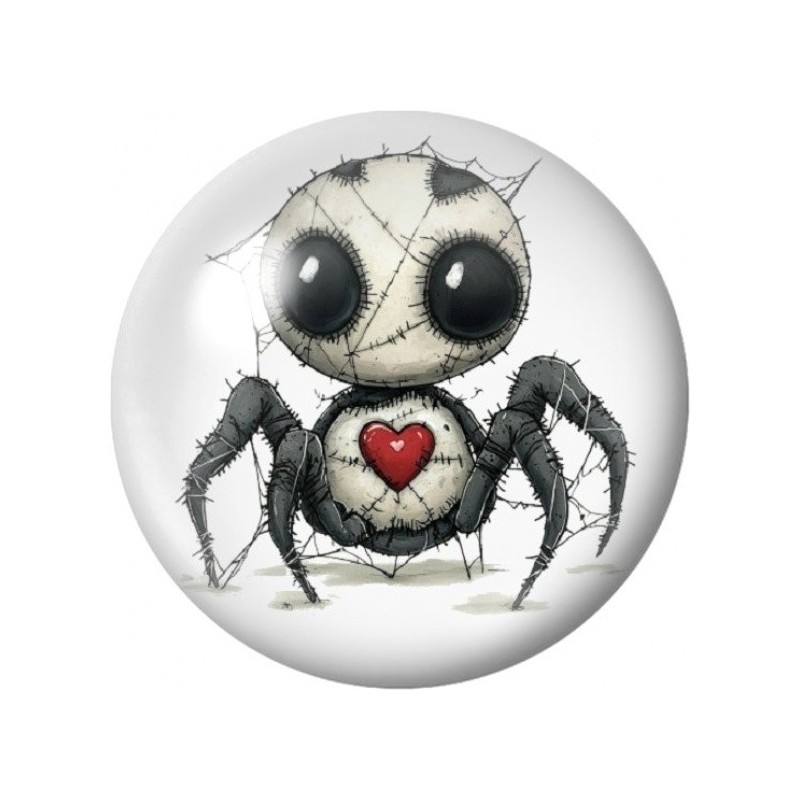 Cabochon en Verre Illustré Araignée Cousue au Cœur Rouge 12 à 25mm