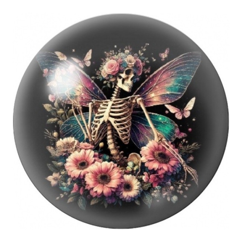 Cabochon en Verre Illustré Squelette Fée aux Fleurs 12 à 25mm