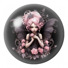 Cabochon en Verre Illustré Fée Rose aux Ailes Noires 12 à 25mm pour la Création de Bijoux Fantaisie - DIY