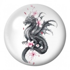 Cabochon en Verre Illustré Dragon aux Fleurs de Cerisier 12 à 25mm pour la Création de Bijoux Fantaisie - DIY