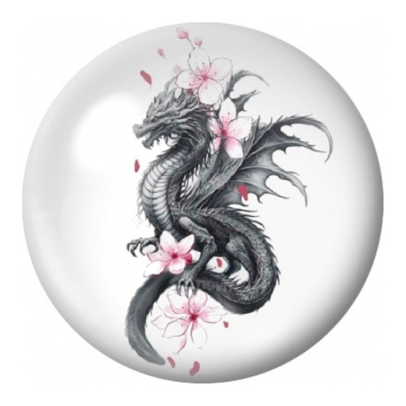 Cabochon en Verre Illustré Dragon aux Fleurs de Cerisier 12 à 25mm