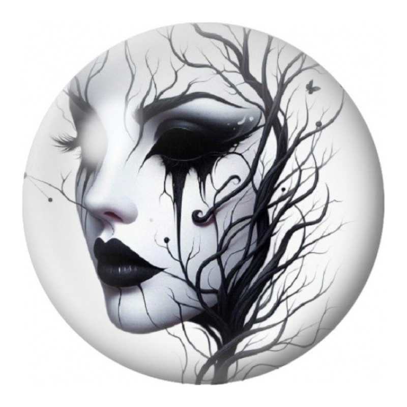 Cabochon en Verre Illustré Visage aux Branches Noires 12 à 25mm