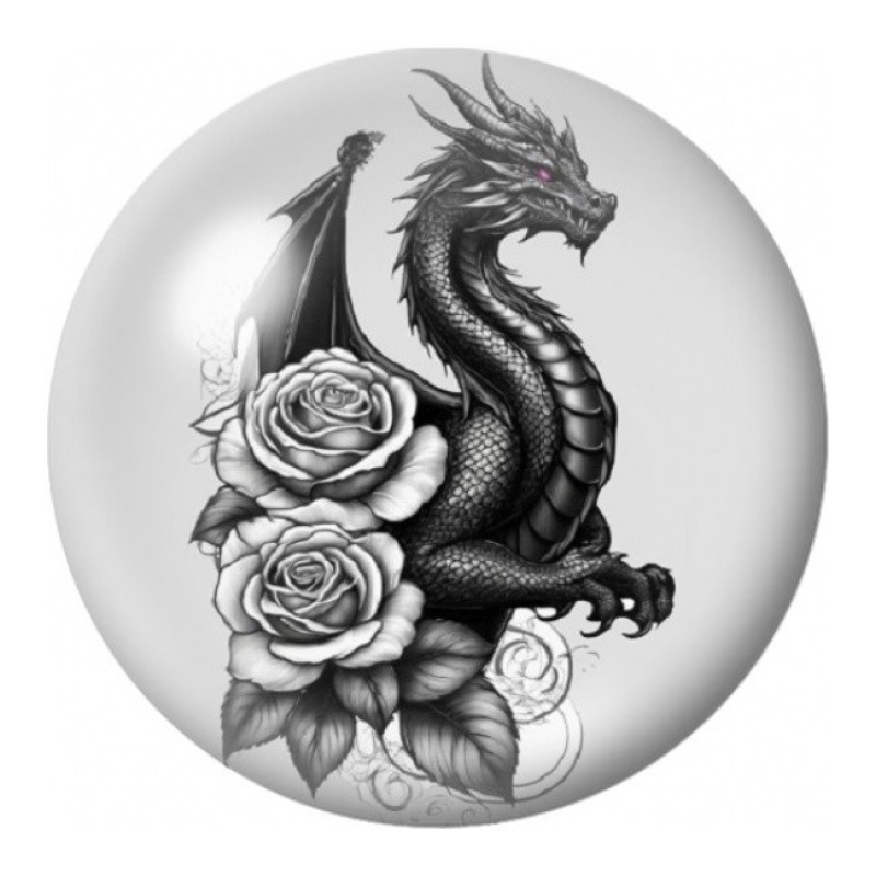 Cabochon en Verre Illustré Dragon aux Roses Blanches 12 à 25mm