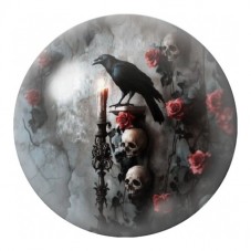 Cabochon en Verre Illustré Corbeau aux Bougies et Crânes 12 à 25mm pour la Création de Bijoux Fantaisie - DIY