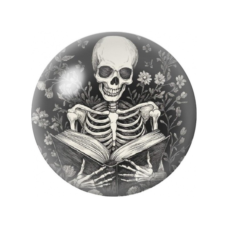 Cabochon en Verre Illustré Squelette au Livre Ancien 12 à 25mm