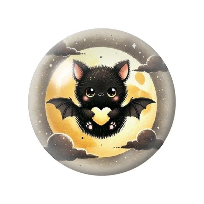 Cabochon en Verre Illustré Chauve-Souris au Cœur Lumineux 12 à 25mm