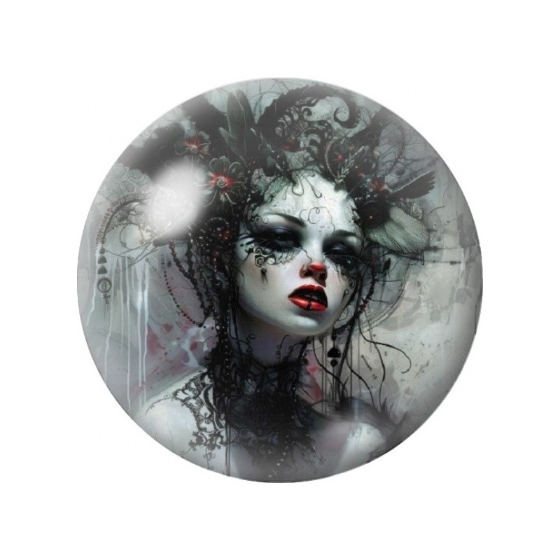 Cabochon en Verre Illustré Femme aux Fleurs Sombres 12 à 25mm