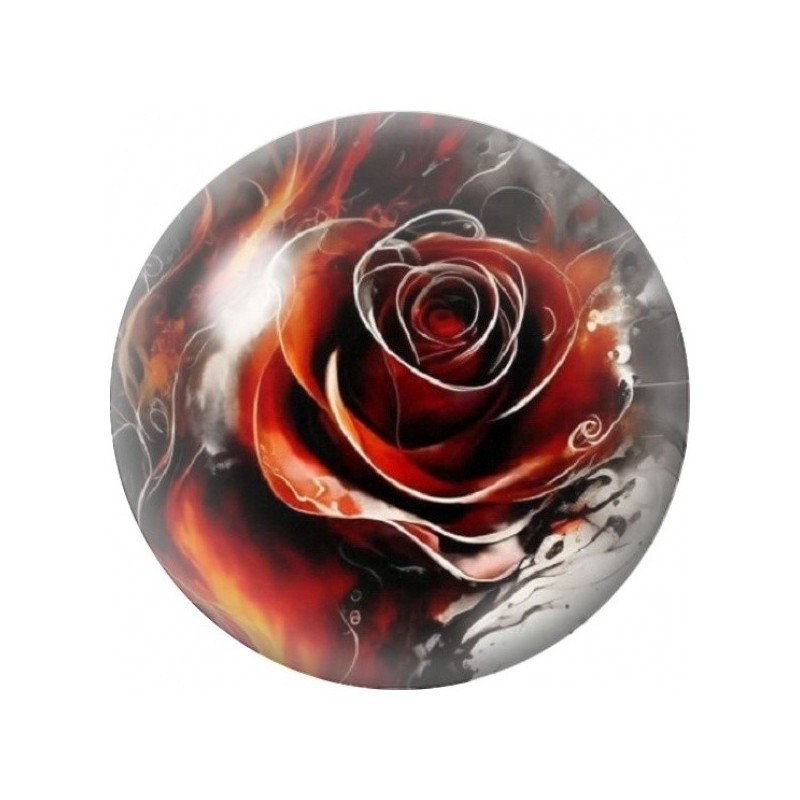 Cabochon en Verre Illustré Rose Rouge en Flammes 12 à 25mm