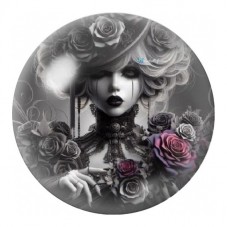 Cabochon en Verre Illustré Femme aux Roses Grises 12 à 25mm pour la Création de Bijoux Fantaisie - DIY