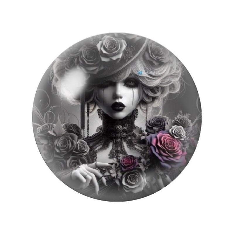 Cabochon en Verre Illustré Femme aux Roses Grises 12 à 25mm