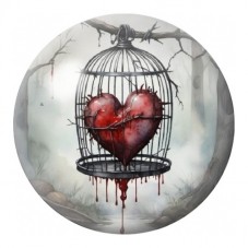 Cabochon en Verre Illustré Cœur Prisonnier en Cage 12 à 25mm pour la Création de Bijoux Fantaisie - DIY