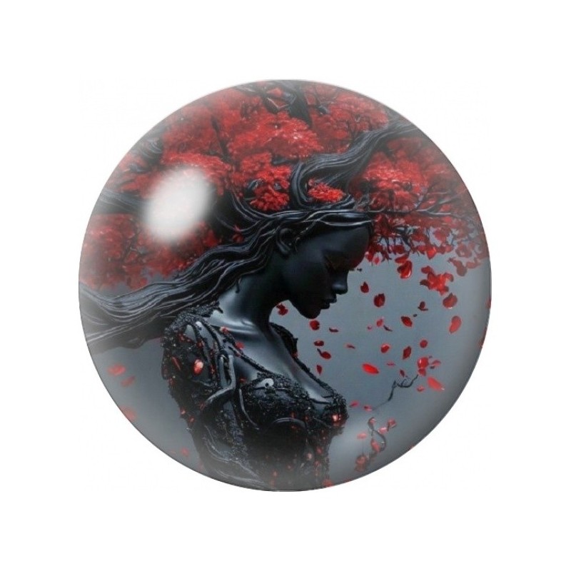 Cabochon en Verre Illustré Femme-Arbre aux Feuilles Rouges 12 à 25mm