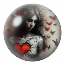 Cabochon en Verre Illustré Femme au Cœur Fissuré 12 à 25mm pour la Création de Bijoux Fantaisie - DIY
