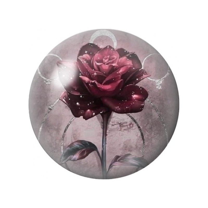 Cabochon en Verre Illustré Rose Rouge sous la Pluie 12 à 25mm