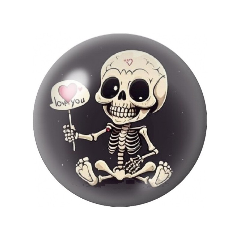 Cabochon en Verre Illustré Squelette au Ballon d’Amour 12 à 25mm