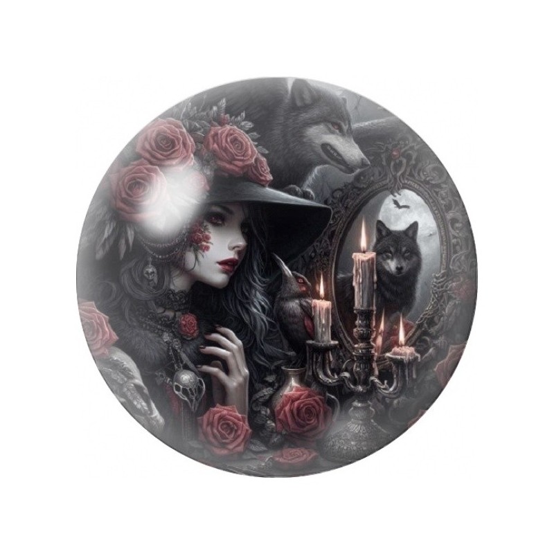 Cabochon en Verre Illustré Sorcière aux Bougies et Corbeau 12 à 25mm