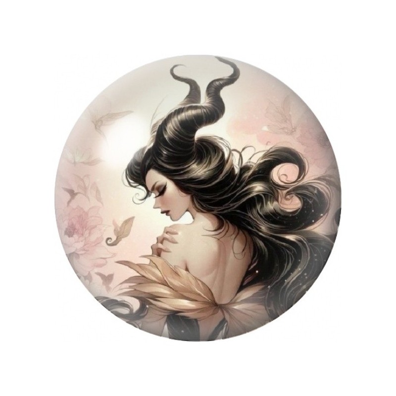 Cabochon en Verre Illustré Femme aux Cornes Noires 12 à 25mm