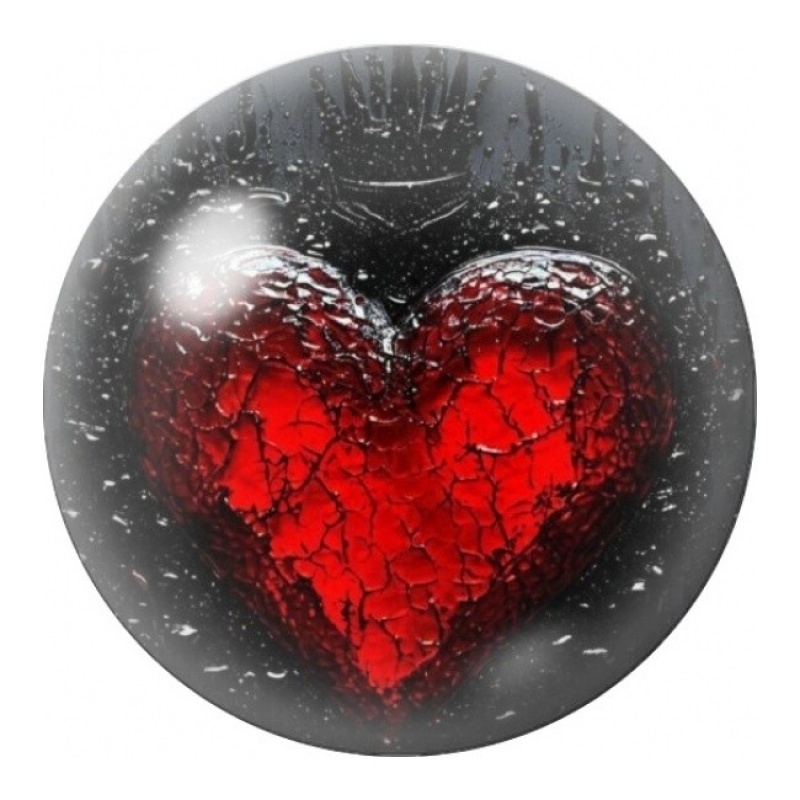 Cabochon en Verre Illustré Cœur Rouge Craquelé 12 à 25mm