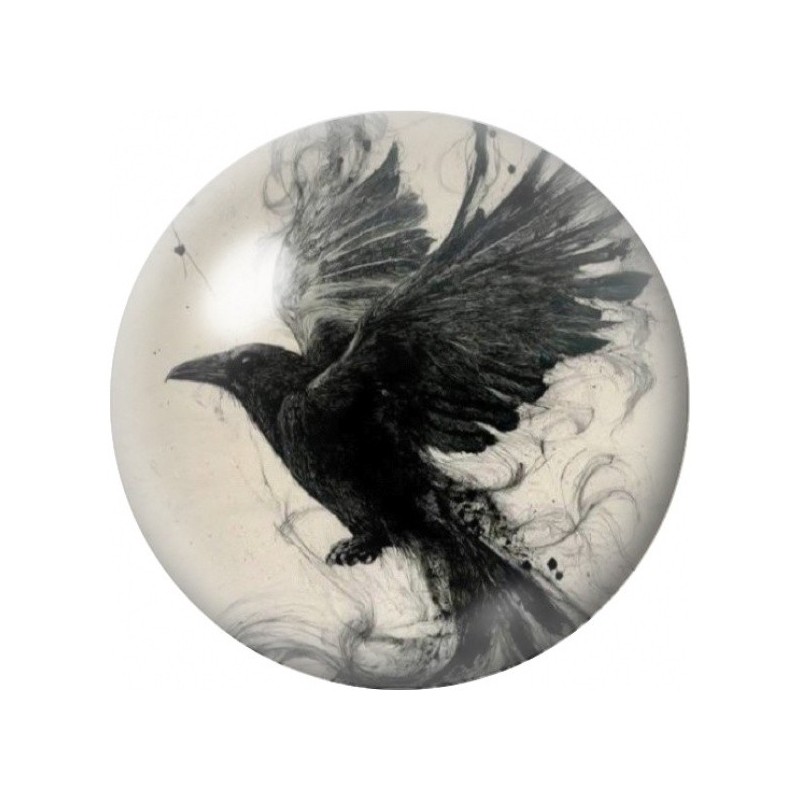 Cabochon en Verre Illustré Corbeau aux Ailes d’Encre 12 à 25mm