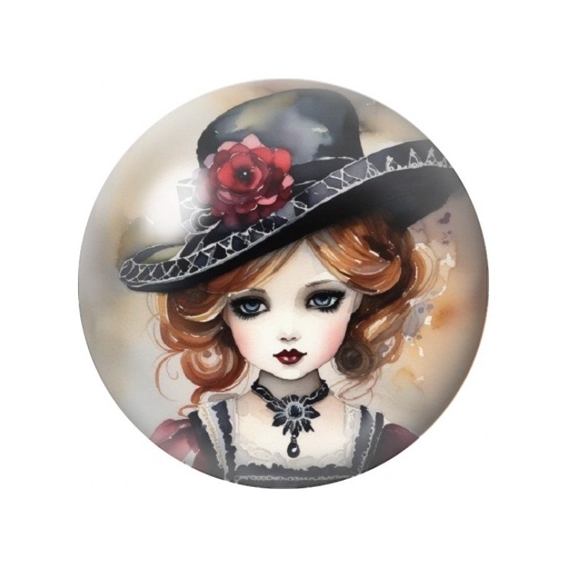 Cabochon en Verre Illustré Petite Sorcière aux Cheveux Roux 12 à 25mm