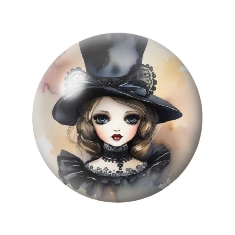 Cabochon en Verre Illustré Petite Sorcière au Chapeau Noir 12 à 25mm