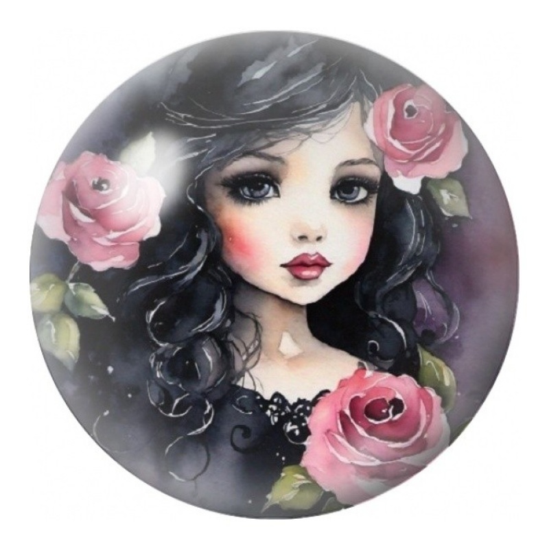 Cabochon en Verre Illustré Petite Fille aux Roses Roses 12 à 25mm