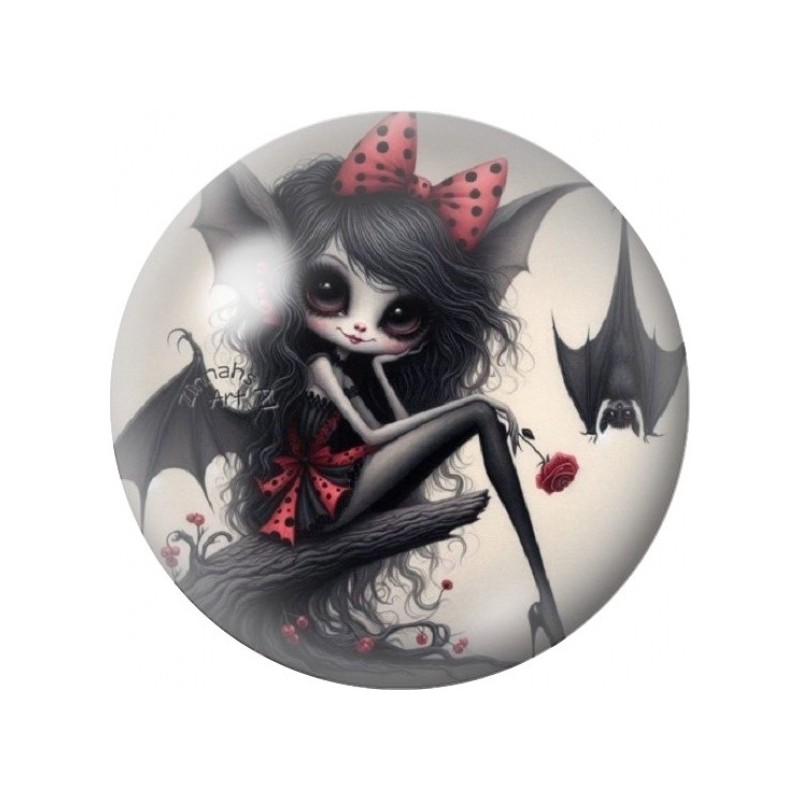 Cabochon en Verre Illustré Jeune Démone au Nœud Rouge 12 à 25mm