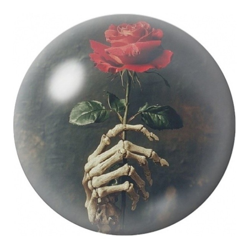 Cabochon en Verre Illustré Main Squelette à la Rose Rouge 12 à 25mm
