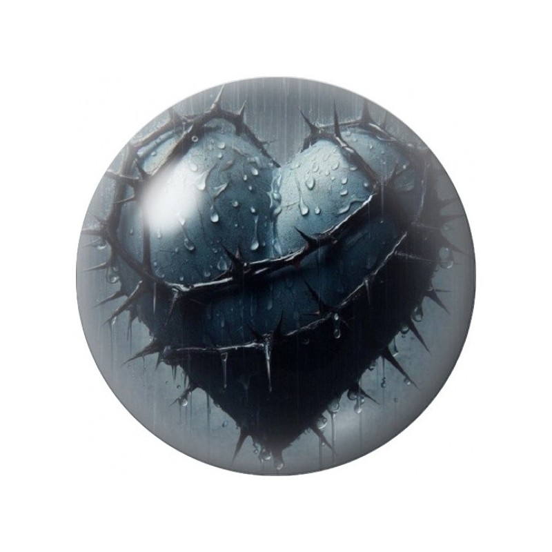 Cabochon en Verre Illustré Cœur Noir Recousu 12 à 25mm