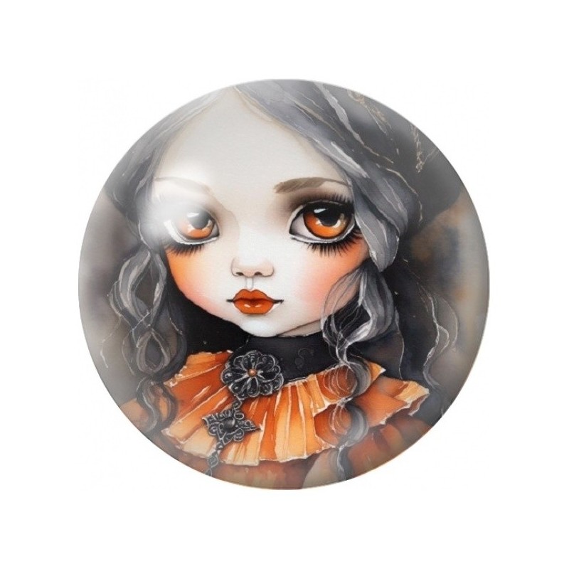 Cabochon en Verre Illustré Petite Fille au Nœud Orange 12 à 25mm