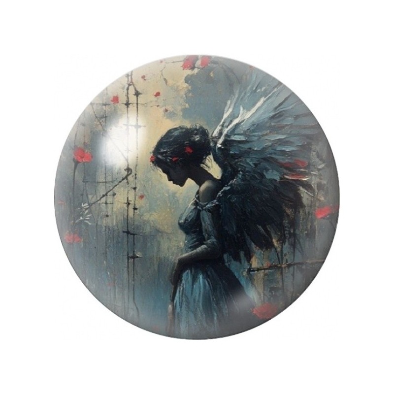 Cabochon en Verre Illustré Ange Noir à la Rose Rouge 12 à 25mm