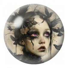 Cabochon en Verre Illustré Femme aux Corbeaux Noirs 12 à 25mm pour la Création de Bijoux Fantaisie - DIY