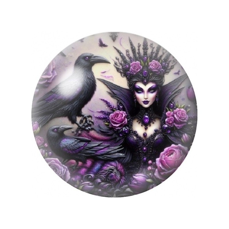 Cabochon en Verre Illustré Reine aux Corbeaux 12 à 25mm