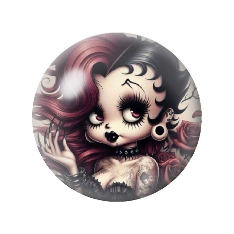 Cabochon en Verre Illustré Betty Boop aux Cheveux Pourpres 12 à 25mm