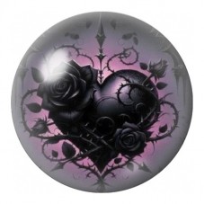Cabochon en Verre Illustré Cœur Noir aux Roses 12 à 25mm pour la Création de Bijoux Fantaisie - DIY