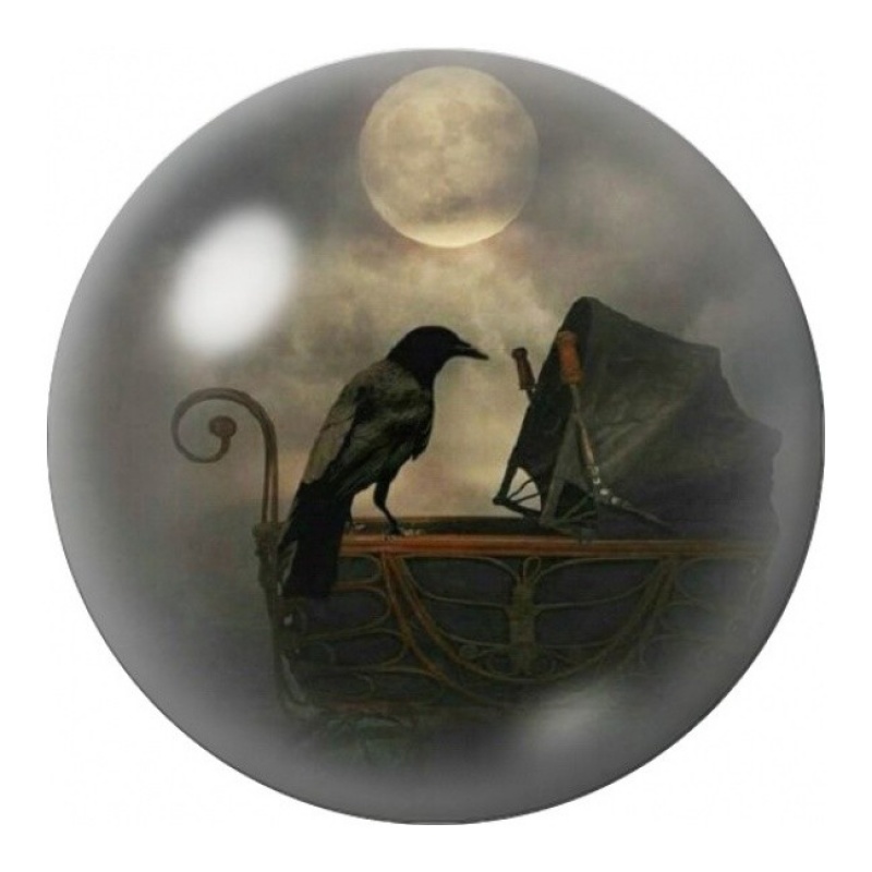 Cabochon en Verre Illustré Corbeau au Landau 12 à 25mm