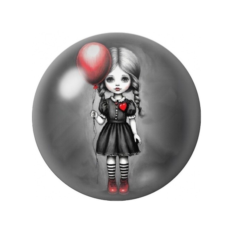 Cabochon en Verre Illustré Petite Fille au Ballon Rouge 12 à 25mm