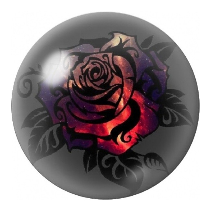Cabochon en Verre Illustré Rose Rouge aux Arabesques 12 à 25mm