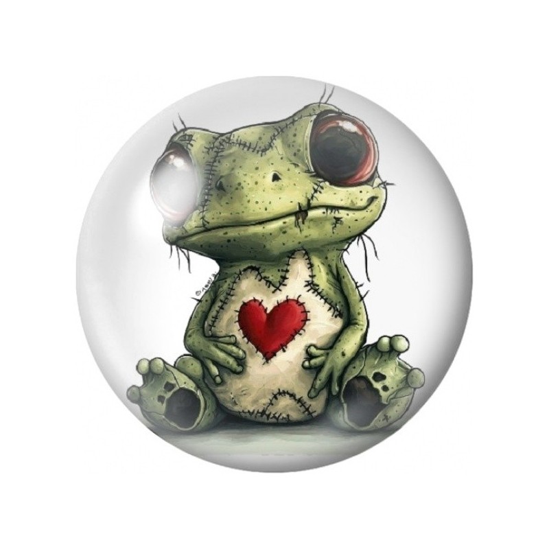Cabochon en Verre Illustré Grenouille Cousue au Cœur Rouge 12 à 25mm