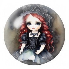 Cabochon en Verre Illustré Poupée Rousse Gothique 12 à 25mm pour la Création de Bijoux Fantaisie - DIY